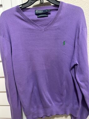 Ralph Lauren V-Neck Sweater in Violet with Green Pony
